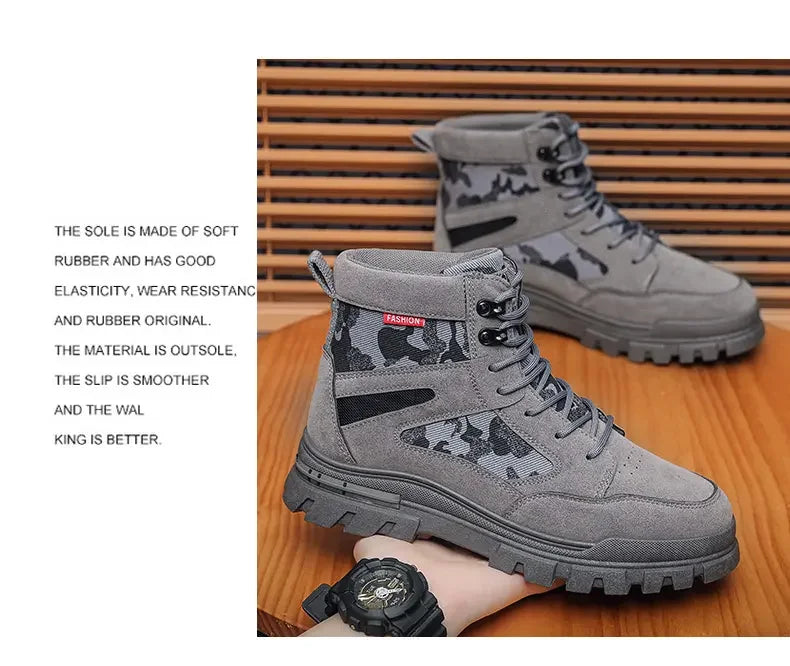 Botas altas para hombre, suela plana, ligeras, para senderismo, exteriores, negras, para correr, tenis, caminar, motocicleta