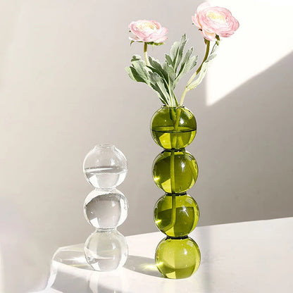 Nuevos adornos japoneses para sala de estar nórdica, jarrones pequeños esféricos creativos y sencillos con flores de vidrio de burbujas de colores, decoración del hogar