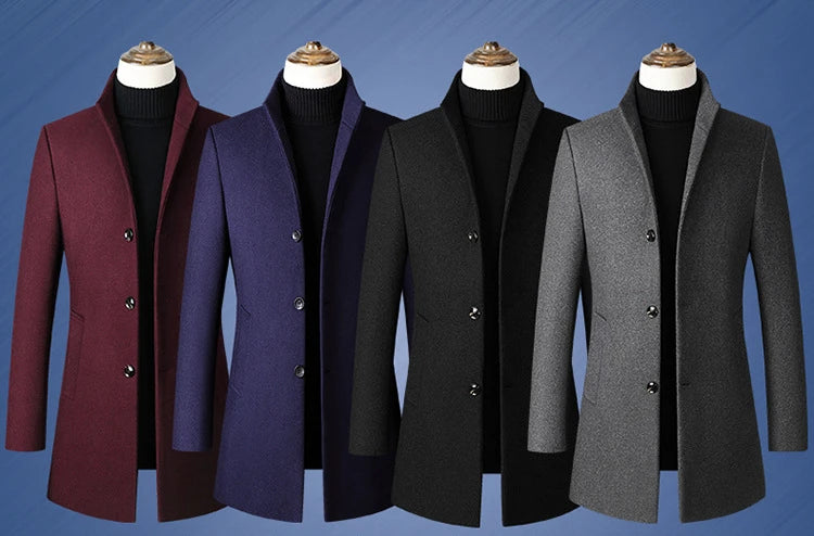 Tallas EUR S-XXL. Abrigo de lana grueso y cálido para hombre, con cuello alto, estilo casual de negocios, corte ajustado. Chaqueta de lana cortavientos para hombre.