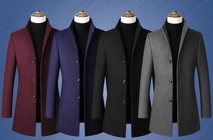 Tallas EUR S-XXL. Abrigo de lana grueso y cálido para hombre, con cuello alto, estilo casual de negocios, corte ajustado. Chaqueta de lana cortavientos para hombre.