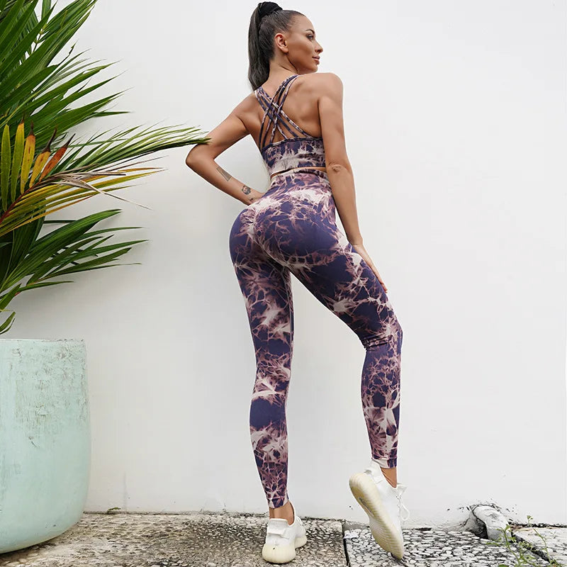 Conjunto de 2 piezas de yoga y gimnasio para mujer, con sujetador deportivo y camiseta de manga larga, leggings con cintura alta, chándal deportivo de moda para niñas.