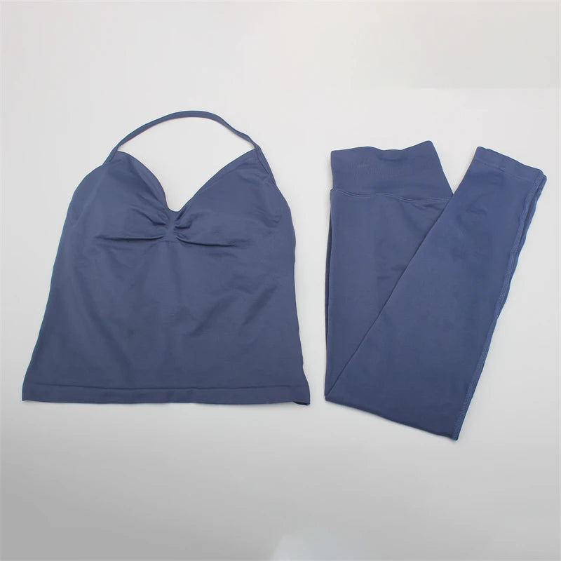 Women's Electric Blue Blossom High Stretch Top Sports Bra Shorts Set Comfortable Gym Workout Yoga Active Wear Impact Outfit
