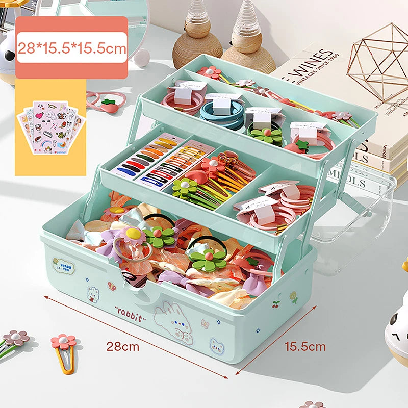 Caja de almacenamiento de accesorios para el cabello para niños, cuerda para la cabeza de bebé, horquilla, banda de goma, organizador de joyas para la cabeza, linda caja de joyería para niña