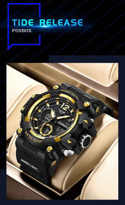 Relojes de pulsera para hombre con pantalla LED de lujo FOXBOX, deportivos, luminosos, impermeables, militares, de cuarzo, para hombre, Relogios Masculino + Caja