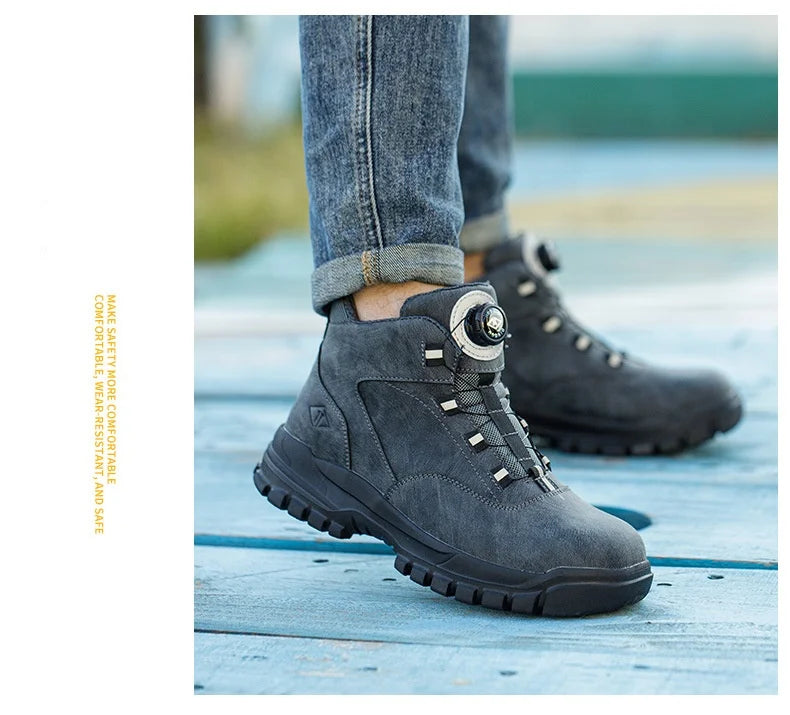 Zapatos de seguridad con botones giratorios para hombre, botas de trabajo impermeables, antigolpes, antipinchazos, protectores, ligeros, para otoño e invierno.