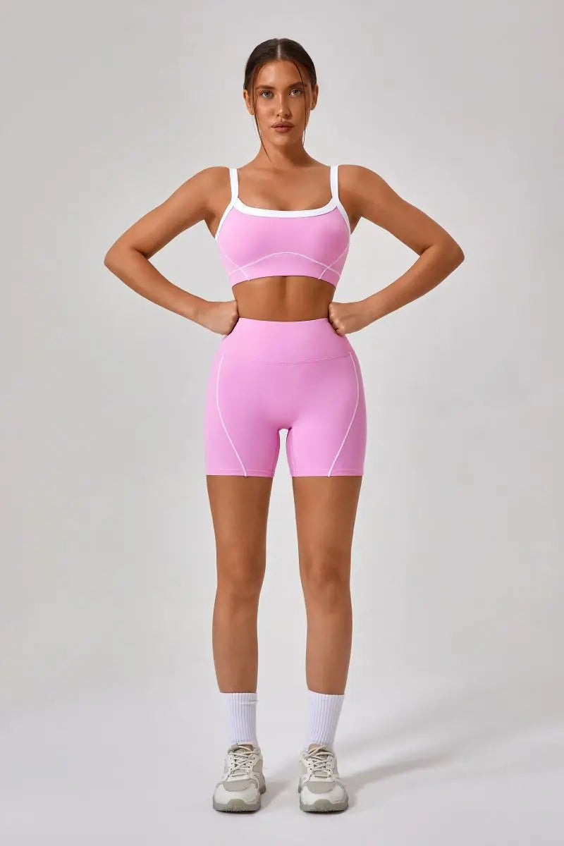 Conjunto deportivo de yoga de verano de 2 piezas con retazos y leggings de cintura alta con abertura para mujer, conjunto de entrenamiento de fitness, chándal deportivo para mujer