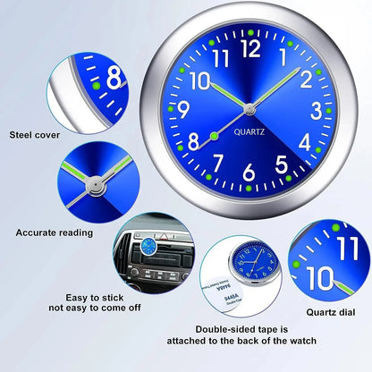 Reloj luminoso para coche, con adhesivo interno para automóviles, mecánico, de cuarzo, con adorno para coche, mini reloj digital de 40 mm.