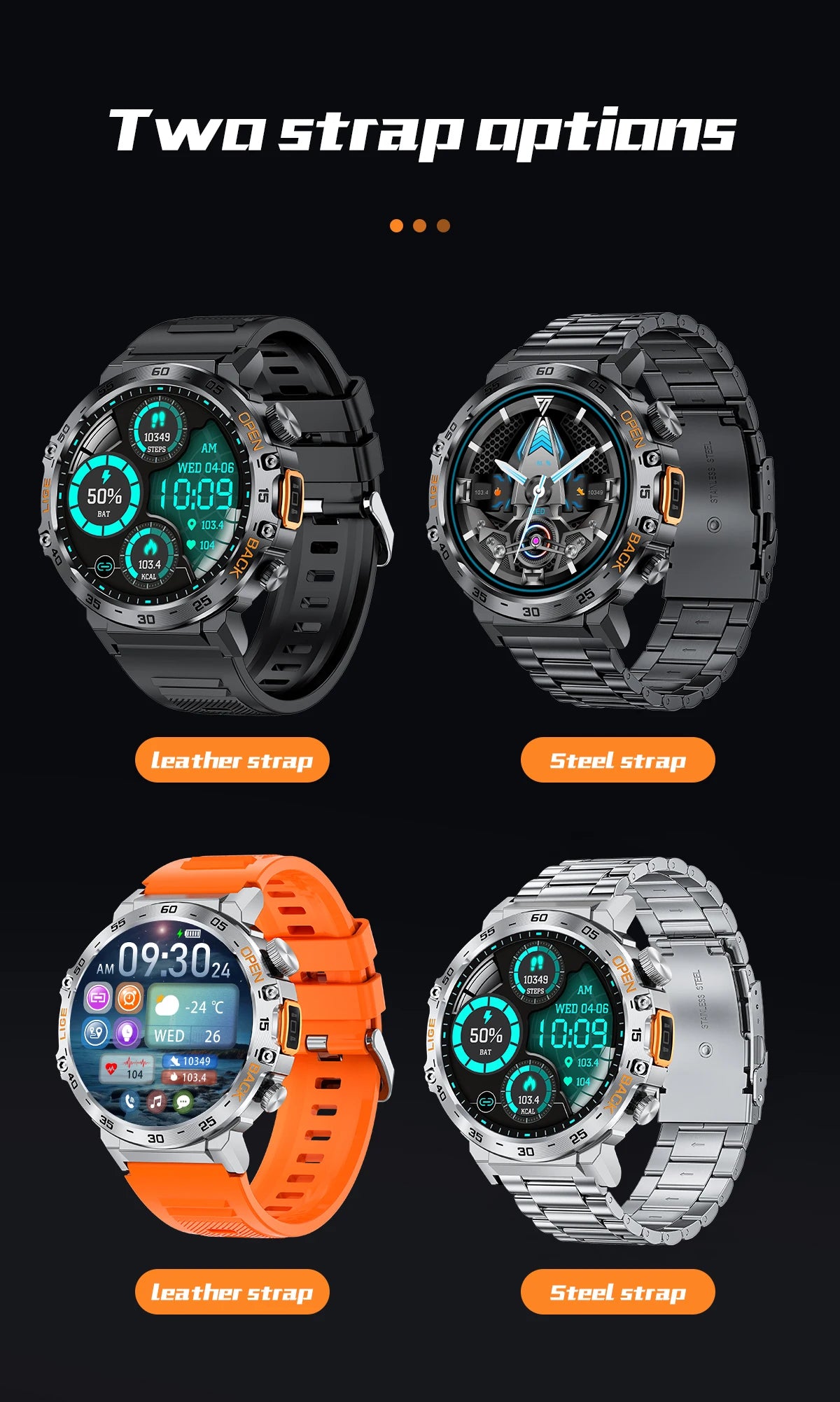 Nuevo reloj inteligente militar para hombre, pantalla AMOLED HD de 360*360, resistente al agua, con linterna LED, deportivo, para Android e iOS.