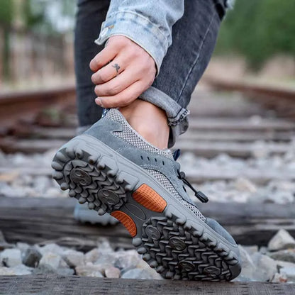 Zapatos de seguridad de piel de vaca, transpirables, para hombre, con puntera de acero, resistentes a impactos, botas de trabajo, indestructibles, zapatillas de trabajo modernas.