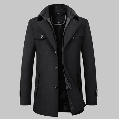 2025 High quality men's wool coat medium length double collar winter plus cotton thickened wool coat men's coat