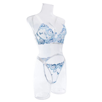 Conjunto de lencería sexy con bordado romántico floral rosa, ropa interior estética de lujo de buena calidad, seductora