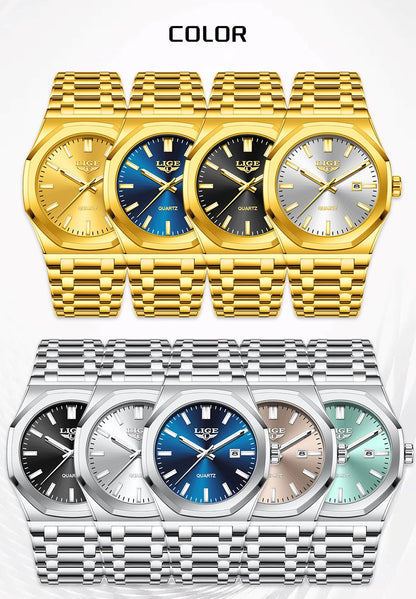 Reloj para hombre LIGE, resistente al agua, de acero inoxidable, luminoso, de negocios, de cuarzo, de moda, con calendario