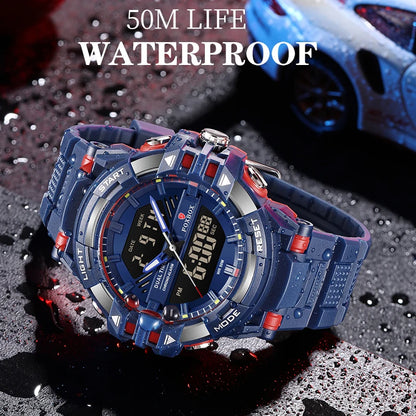 LIGE FOXBOX - Reloj electrónico deportivo informal de moda para hombre, con pantalla digital LED, resistente al agua hasta 50 m, alarma y fecha, con caja