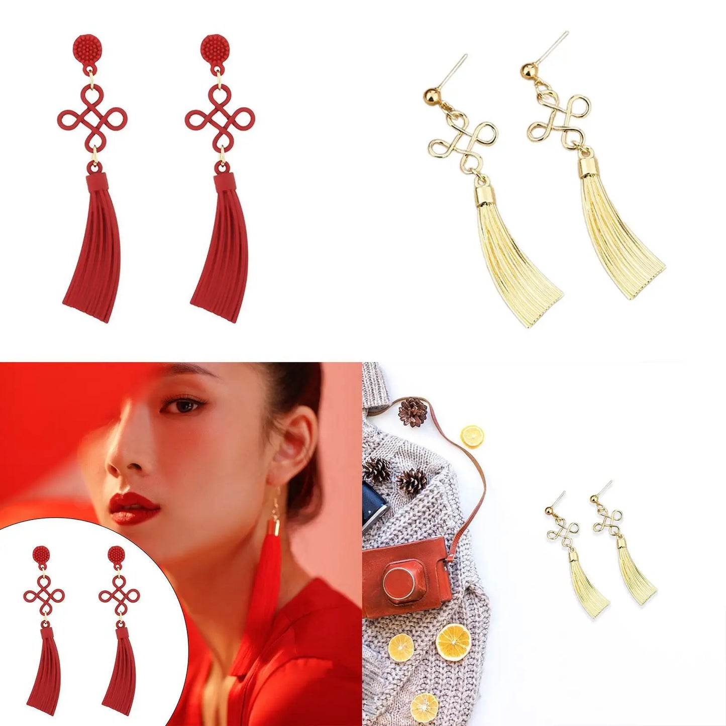 Pendientes con nudo chino, pendientes con dijes para celebraciones de aniversario y festividades.