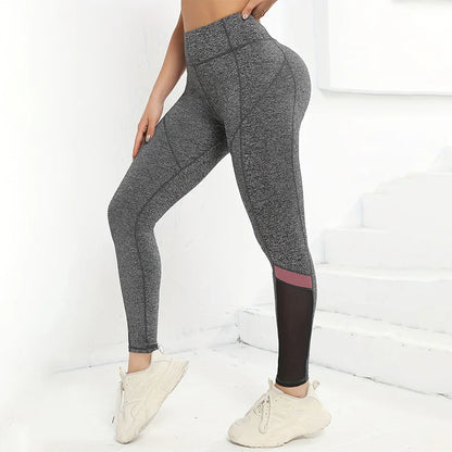 Leggings de yoga de cintura alta con bloques de color para mujer, leggings de entrenamiento con control de abdomen para mujer