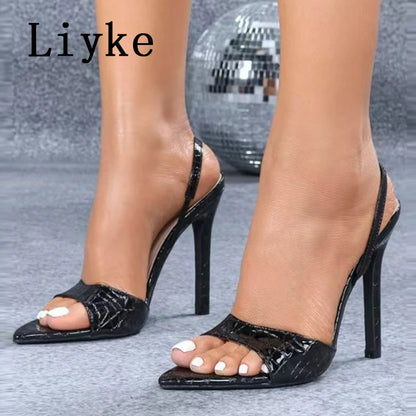 Liyke - Sandalias sexis con tiras traseras para mujer, moda de verano 2025, con punta abierta, sin cordones, de diseñador, tacones altos, zapatos de fiesta, talla 43