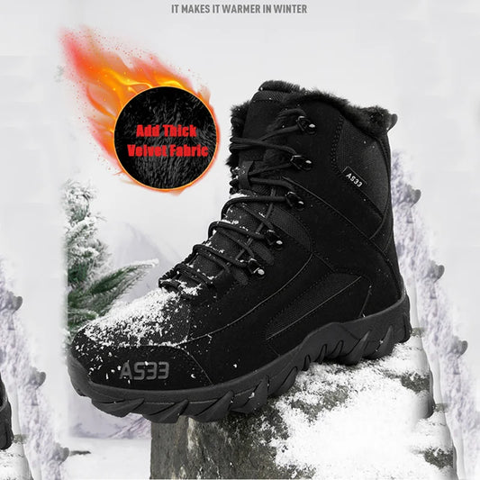 Botas de nieve para hombre de alta calidad, cálidas y de felpa, para invierno, para exteriores, con plataforma antideslizante.