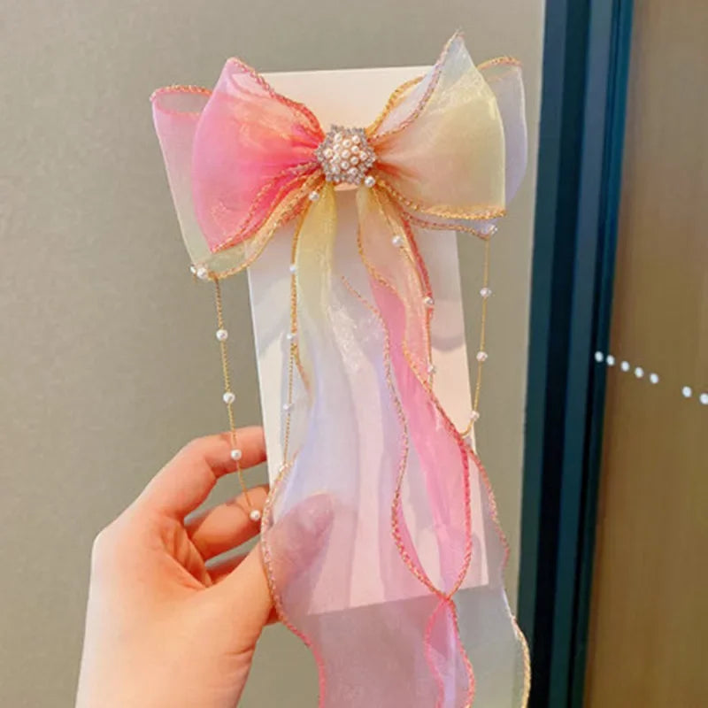 Accesorios para el cabello de moda para niñas, lindas y coloridas horquillas con lazo de gasa, pinzas para el cabello para niñas, accesorios para el cabello, horquillas.