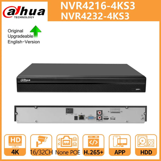 Grabador de vídeo en red Dahua NVR 1U 2HDD 8 canales NVR4208-4KS3, 16 canales NVR4216-4KS3, 32 canales NVR4232-4KS3, detección facial, cámaras de terceros