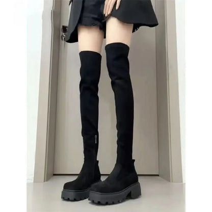 Botas hasta la rodilla para mujer, otoño invierno 2024, nuevas botas largas de talla pequeña, botas universitarias largas elásticas, botas cuadradas de tacón...