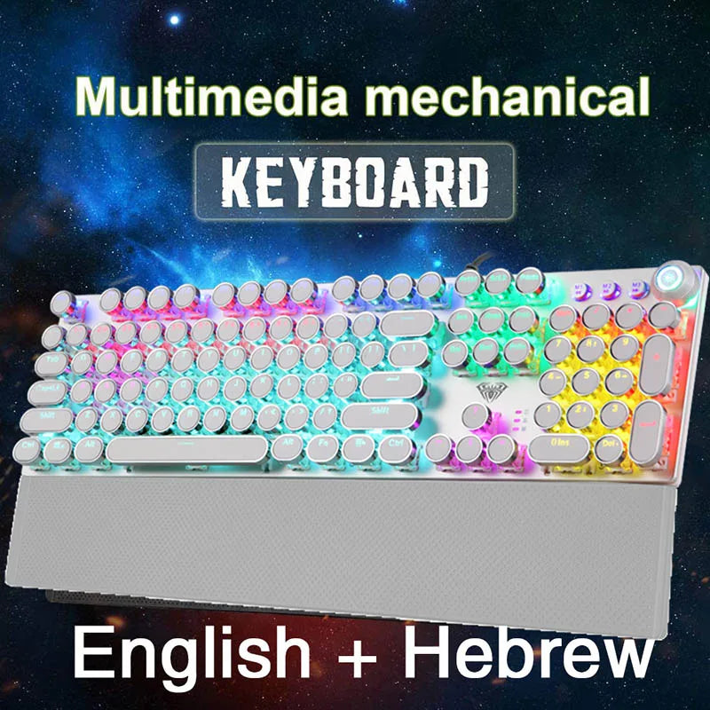Teclado mecánico para juegos AULA F2088 de 104 teclas con cable, retroiluminado, de metal, anti-efecto fantasma, inglés, hebreo, ruso, español, árabe y coreano.