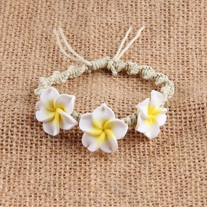 Conjunto de pulsera y collar de conchas multicolores tejidas a mano, joyería de cerámica suave estilo vacaciones en la playa con diseño de flor de huevo bohemia