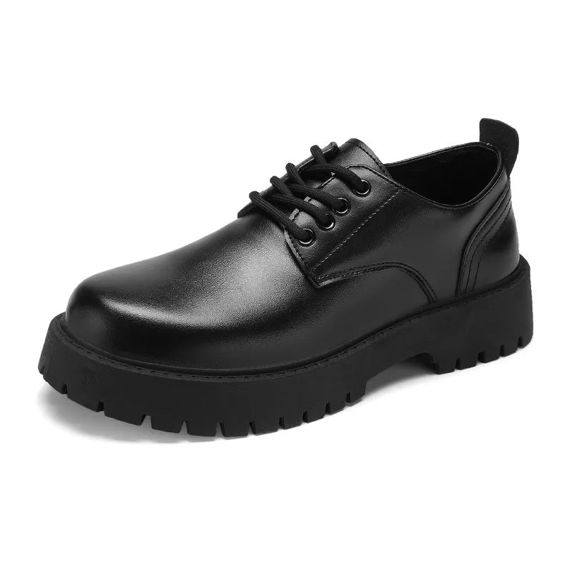 Otoño 2025, nuevos zapatos Derby de negocios para hombre, mocasines de cuero negro para hombre, zapatos de chef, calzado formal de plataforma coreana para hombre.