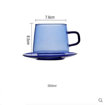 Taza de vidrio coloreada de 350 ml, resistente al calor, color ámbar, azul y verde, apilable, para café, té, 1 unidad
