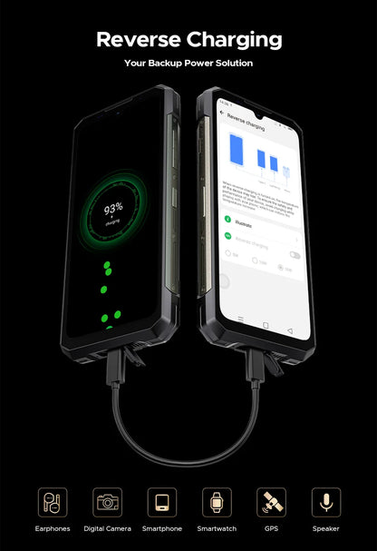 Teléfono resistente DOOGEE S200 Max, 16 GB + 512 GB, batería de 22000 mAh, procesador Dimensity 7050, pantalla de 6,72" a 120 Hz, pantalla trasera de 1,32", linterna dual.