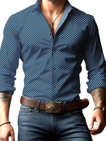 Camisa casual estampada para hombre 2025 con mangas largas transpirables y botones de plomo adecuada para primavera y otoño.