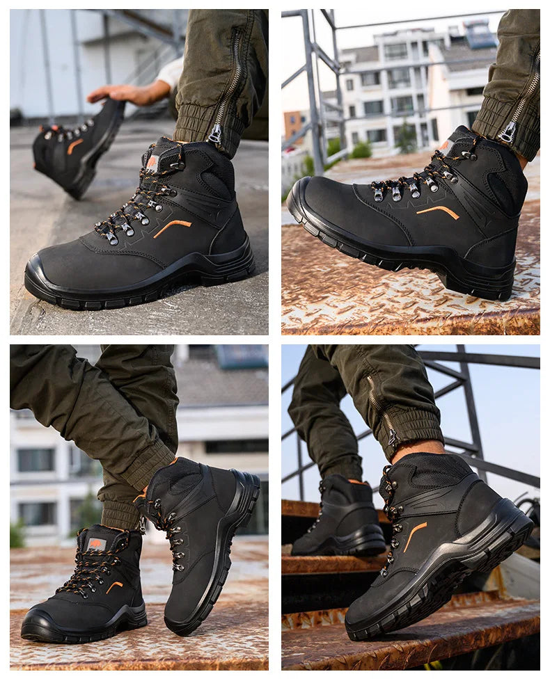 Zapatos de trabajo de cuero antiestáticos, de protección laboral, antiaplastamiento, antipinchazos, antideslizantes, antipolvo y resistentes al desgaste para hombre.