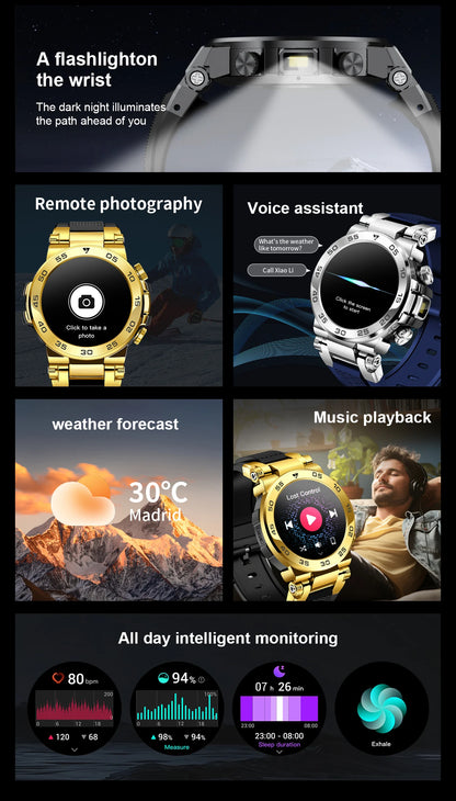 Nuevo reloj inteligente de negocios para hombre, pulsera impermeable de moda, reloj deportivo de lujo con monitor de ritmo cardíaco y sueño, reloj inteligente militar.