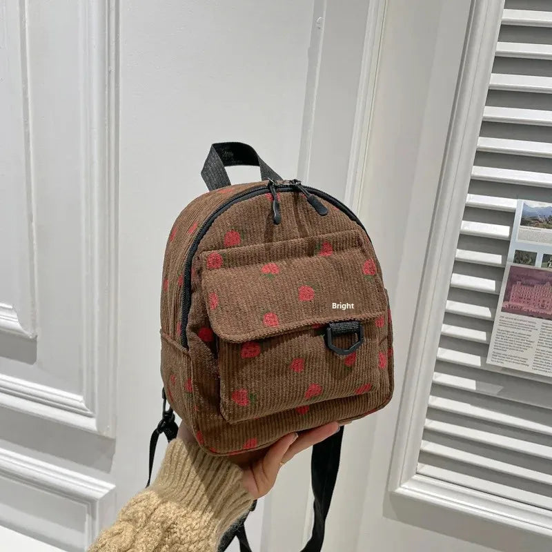 Mini mochila de pana retro para mujer, informal, bonita, para exteriores, con doble hombro, estilo coreano, simple, con bolsillo para teléfono móvil, poliéster, L