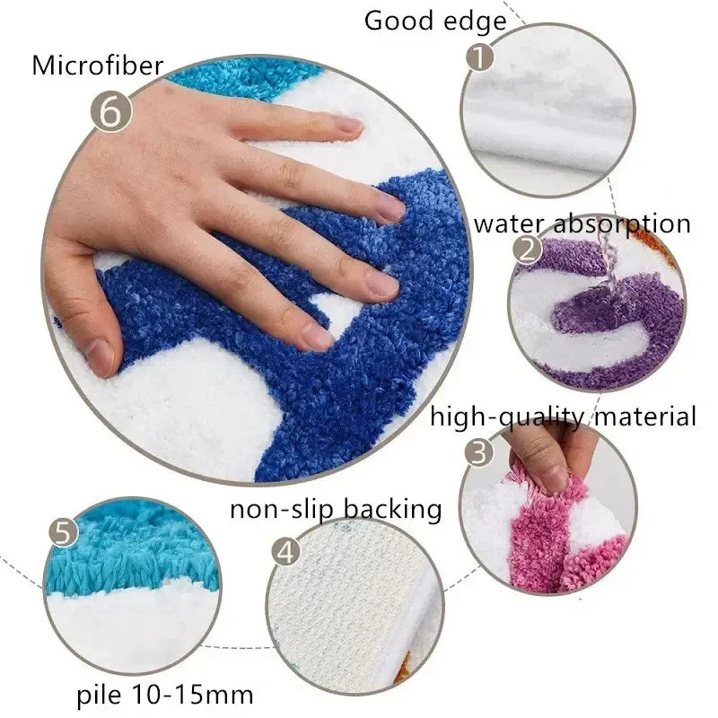Consigue una alfombra de baño, una bonita alfombra para la bañera o una alfombra de baño para decorar apartamentos, una alfombra de ducha con mechones grises y blancos.