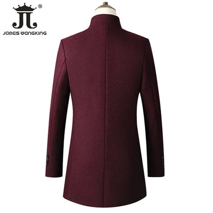 Tallas EUR S-XXL. Abrigo de lana grueso y cálido para hombre, con cuello alto, estilo casual de negocios, corte ajustado. Chaqueta de lana cortavientos para hombre.