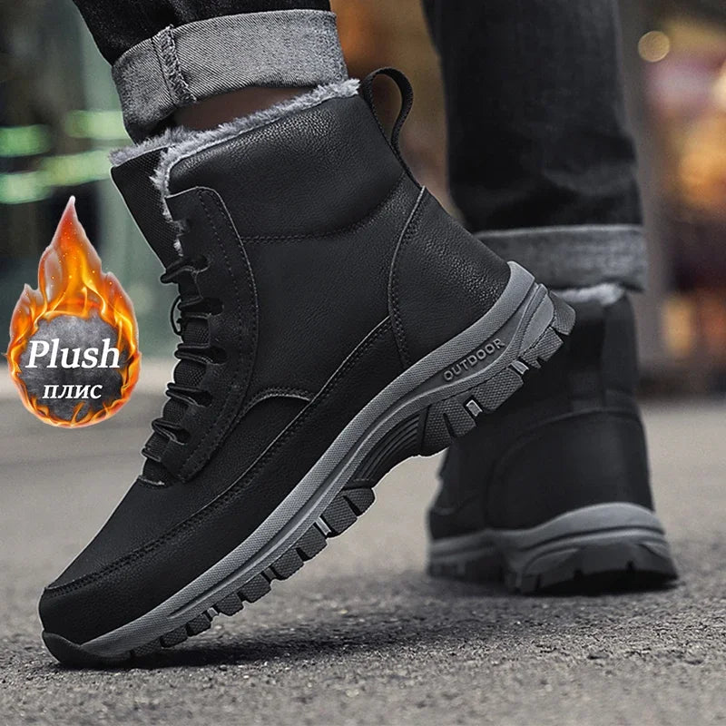 Nuevas botas de nieve de invierno para hombre, zapatillas de cuero impermeables, botas súper cálidas para hombre, botas de senderismo para exteriores, zapatos de trabajo, talla 39-48