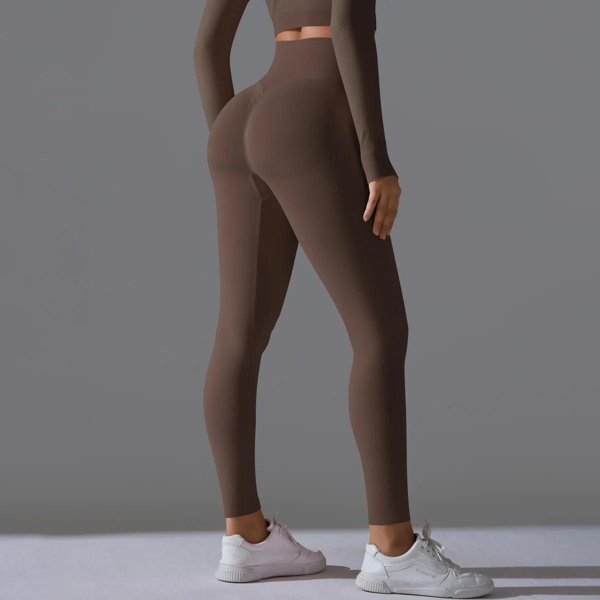 Leggings deportivos de yoga para mujer, sin costuras, cintura alta, elásticos, color sólido, para gimnasio, correr, secado rápido, realce y efecto moldeador.