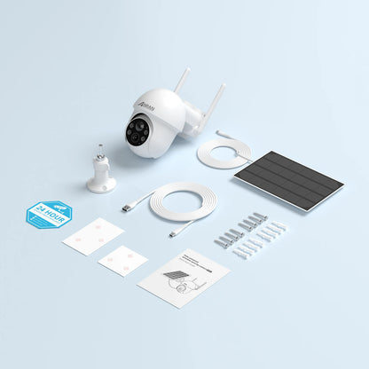 Cámara de seguridad WiFi con batería solar 1296P, rotación de 360°, detección de humanoides inalámbrica, alarma con sirena y sirena.