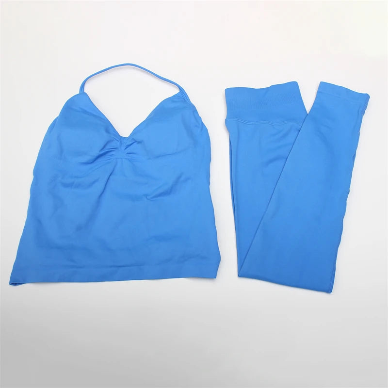 Women's Electric Blue Blossom High Stretch Top Sports Bra Shorts Set Comfortable Gym Workout Yoga Active Wear Impact Outfit