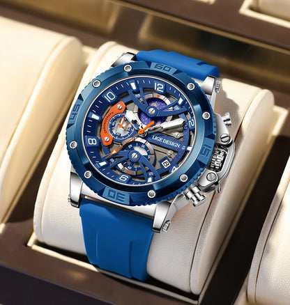 Reloj deportivo LIGE para hombre, de primera marca, de silicona, de lujo, con cronógrafo, esfera pequeña, función de cuarzo, resistente al agua, luminoso.