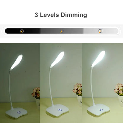 Lámpara de escritorio LED recargable por USB, luz de noche para dormitorio, lámpara de lectura para estudiantes, protección ocular