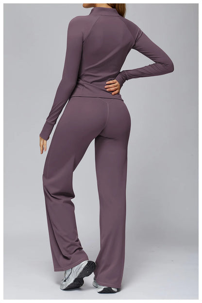 Conjunto deportivo Hearuisavy para mujer, chaqueta deportiva de manga larga con cremallera y bolsillos, ropa exterior ajustada de secado rápido para correr, pantalones de yoga de cintura alta