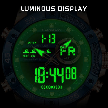 Reloj de pulsera de cuarzo de lujo FOXBOX para hombre, deportivo, impermeable, con doble pantalla, LED digital militar, de acero, para negocios + caja.