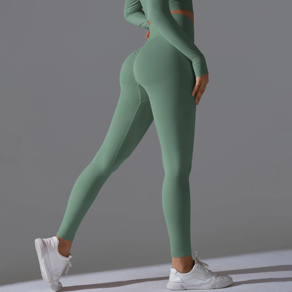 Leggings deportivos de yoga para mujer, sin costuras, cintura alta, elásticos, color sólido, para gimnasio, correr, secado rápido, realce y efecto moldeador.