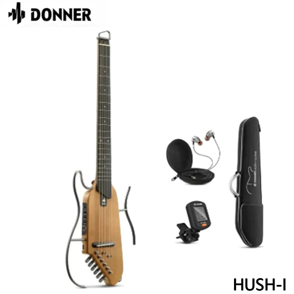 Donner HUSH-I Guitarra silenciosa inteligente de viaje, portátil, desmontable, guitarra folk de madera sin pala