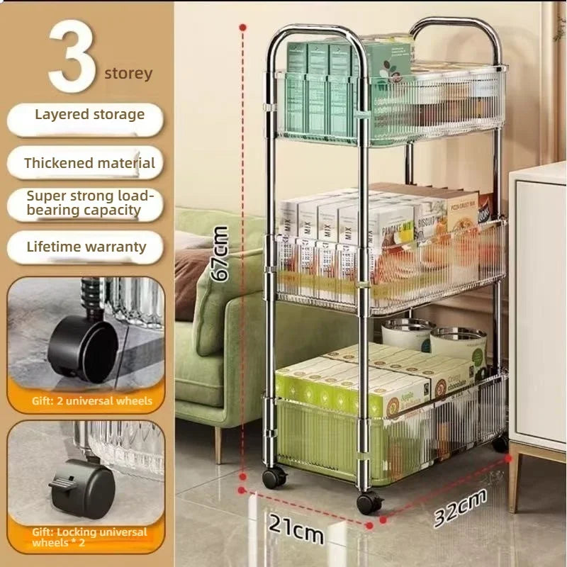 Estante móvil con ruedas, estante de almacenamiento multicapa, carrito para el hogar para refrigerios, cosméticos, artículos diversos, organizador de 2/3/4 niveles, carrito rodante