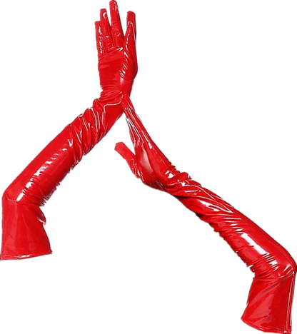 Women Sexy PVC Leather Dress with Stockings Gloves Shiny Latex Bag Hip Skirt Breast Exposing Porno Mini Dress
