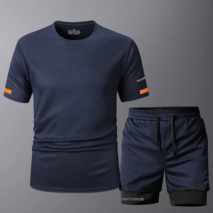 Conjunto deportivo de 2 piezas para hombre, de secado rápido, para correr, entrenamiento, gimnasio y fitness.