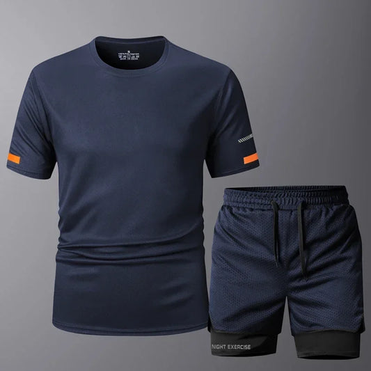 Conjunto deportivo de 2 piezas para hombre, de secado rápido, para correr, entrenamiento, gimnasio y fitness.