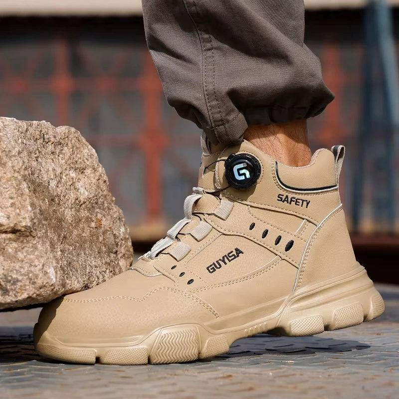 Zapatos de seguridad con punta de acero, antigolpes y antiperforación, con botón giratorio para hombre y mujer